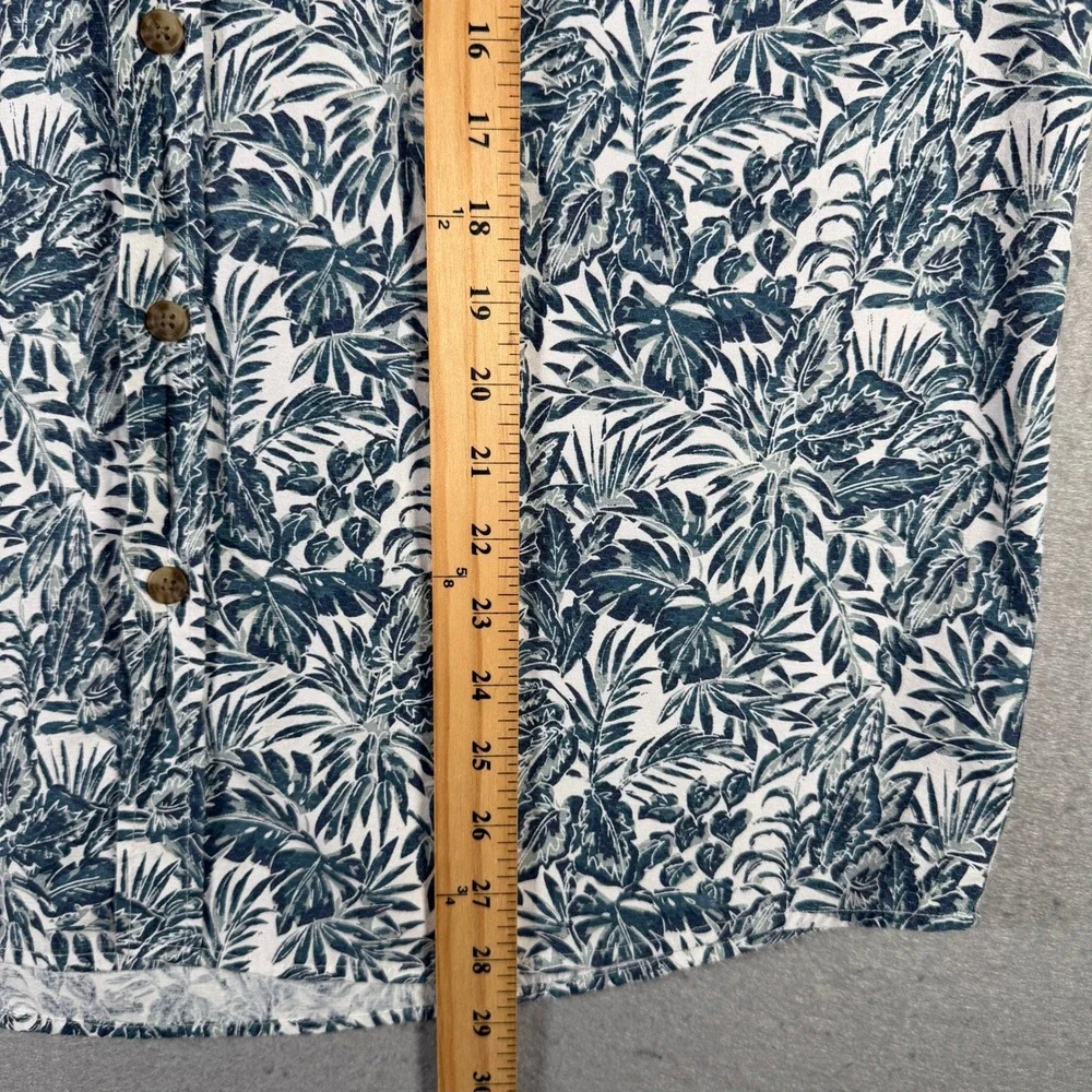 Eddie Bauer Mens Large Blue Tropical Palm Leaf Short Sleeve Outdoor Shirt EM135W